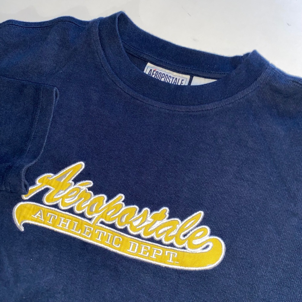 Aeropostale Mens Navy Blue Long Sleeve Embroidered Athletic Dept T-Shirt Size L